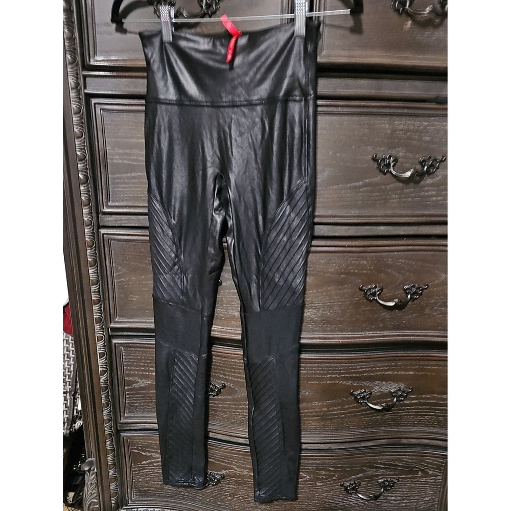 Spanx Faux Leather Moto Leggings Black High Waist Shaper Pants S/P